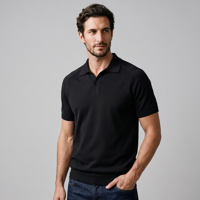 Polo Hombre Punto Fino Cuello Abierto Casual Verano