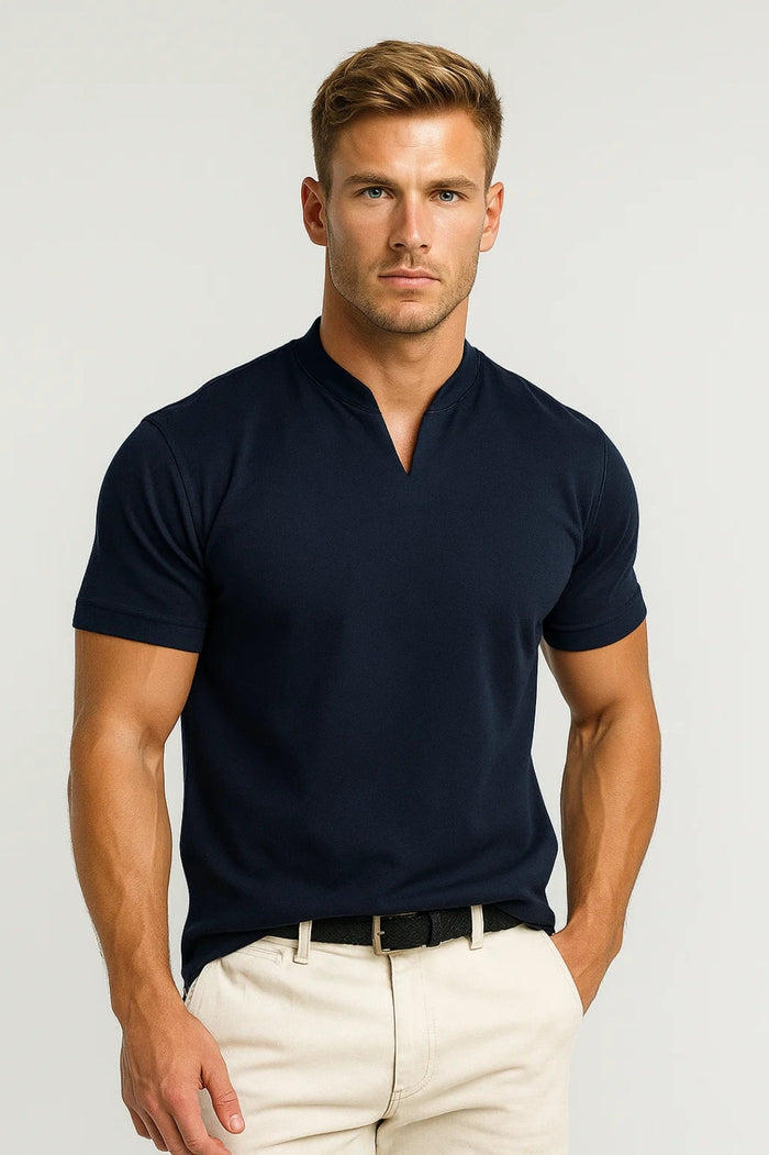 Camisa Hombre Corte Regular Cuello Abierto Ajuste Cómodo Casual Todo el Año
