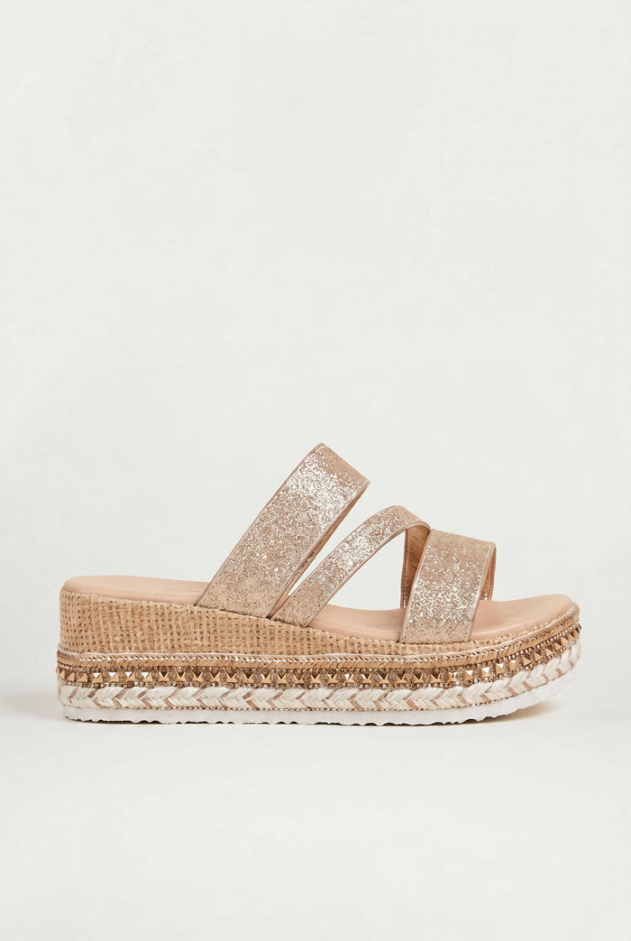Sabela | Sandalias Doradas de Cuña Elegantes
