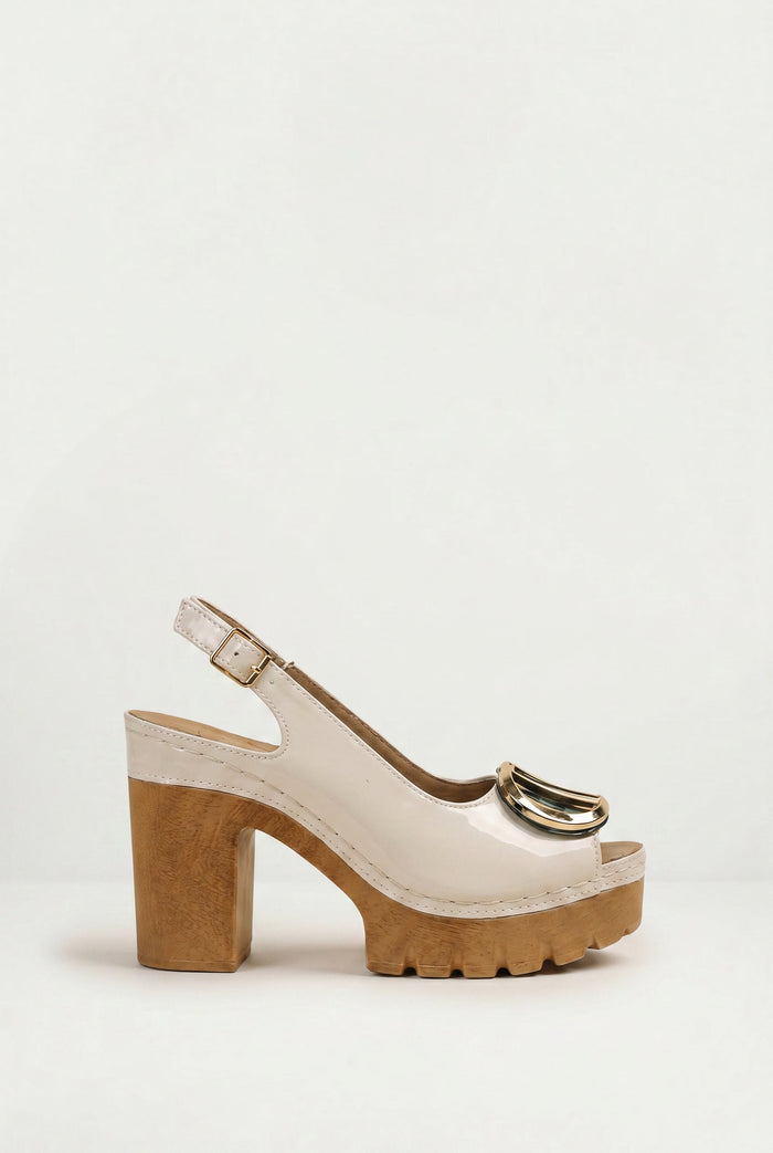 Eva | Sandalias Peeptoe de Tacón Ancho con Hebilla Metálica